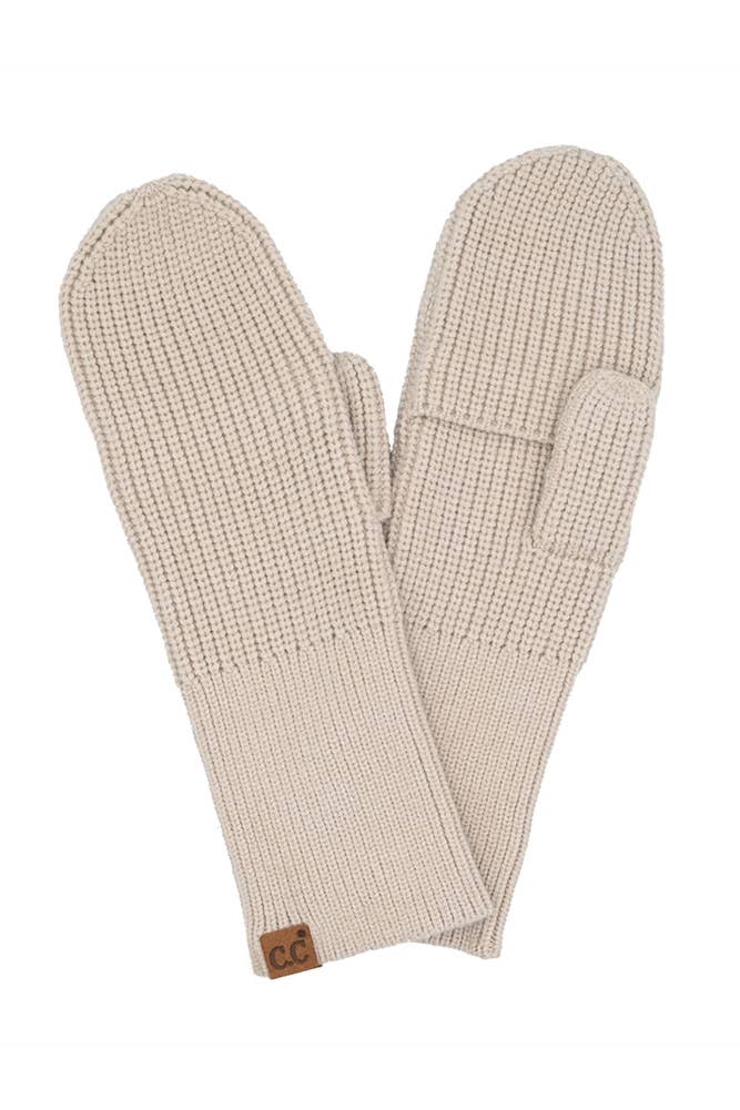 Beige CC Convertible Knit Mittens