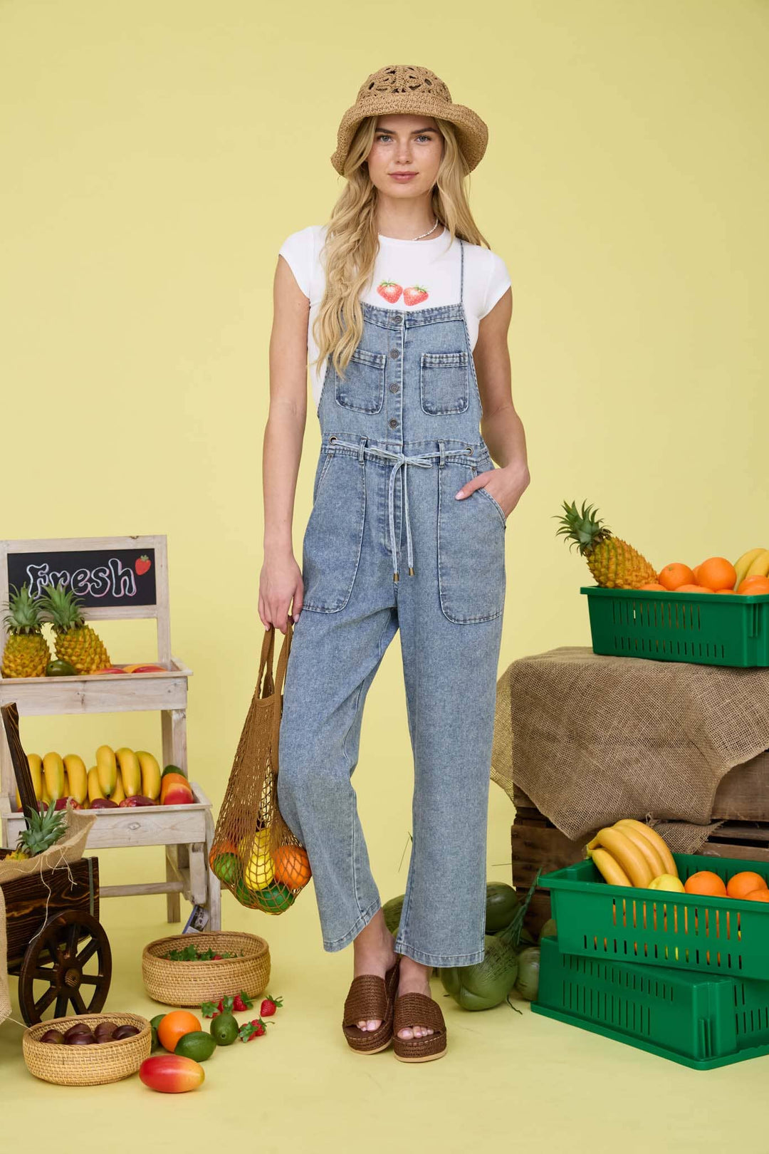 Washed Denim Spaghetti Strap Overalls
