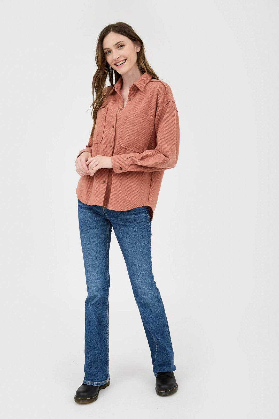 Terracotta Collared Button Up Top