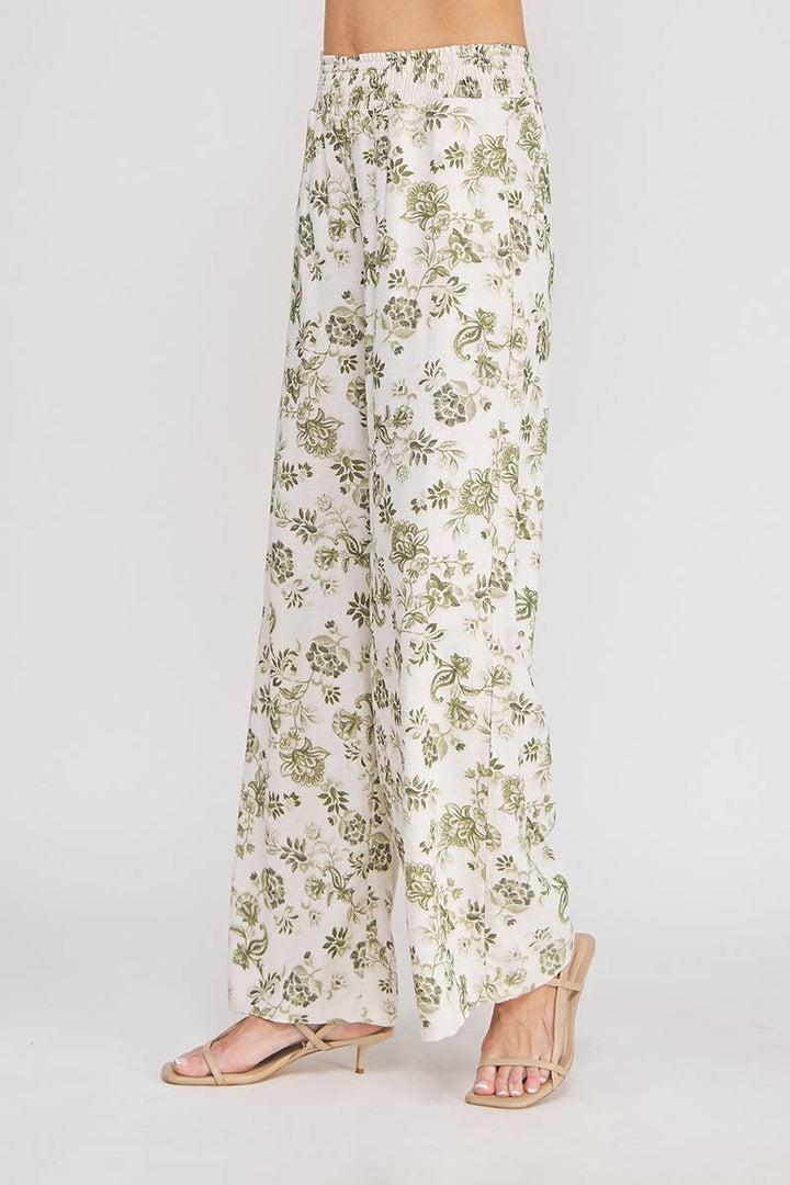 Olive Smocked Wide Leg Pant