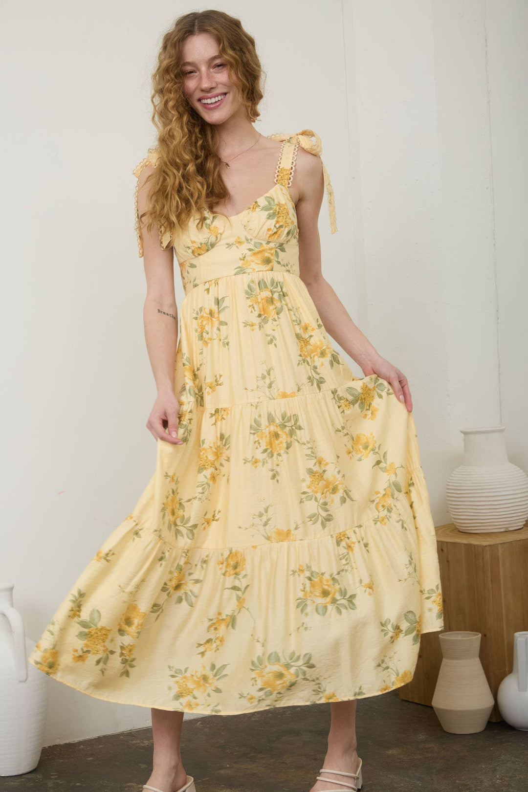 Butter Yellow Floral Midi Dress – Evie and Co Boutique Butter Yellow Floral Midi Dress – Evie and Co Boutique