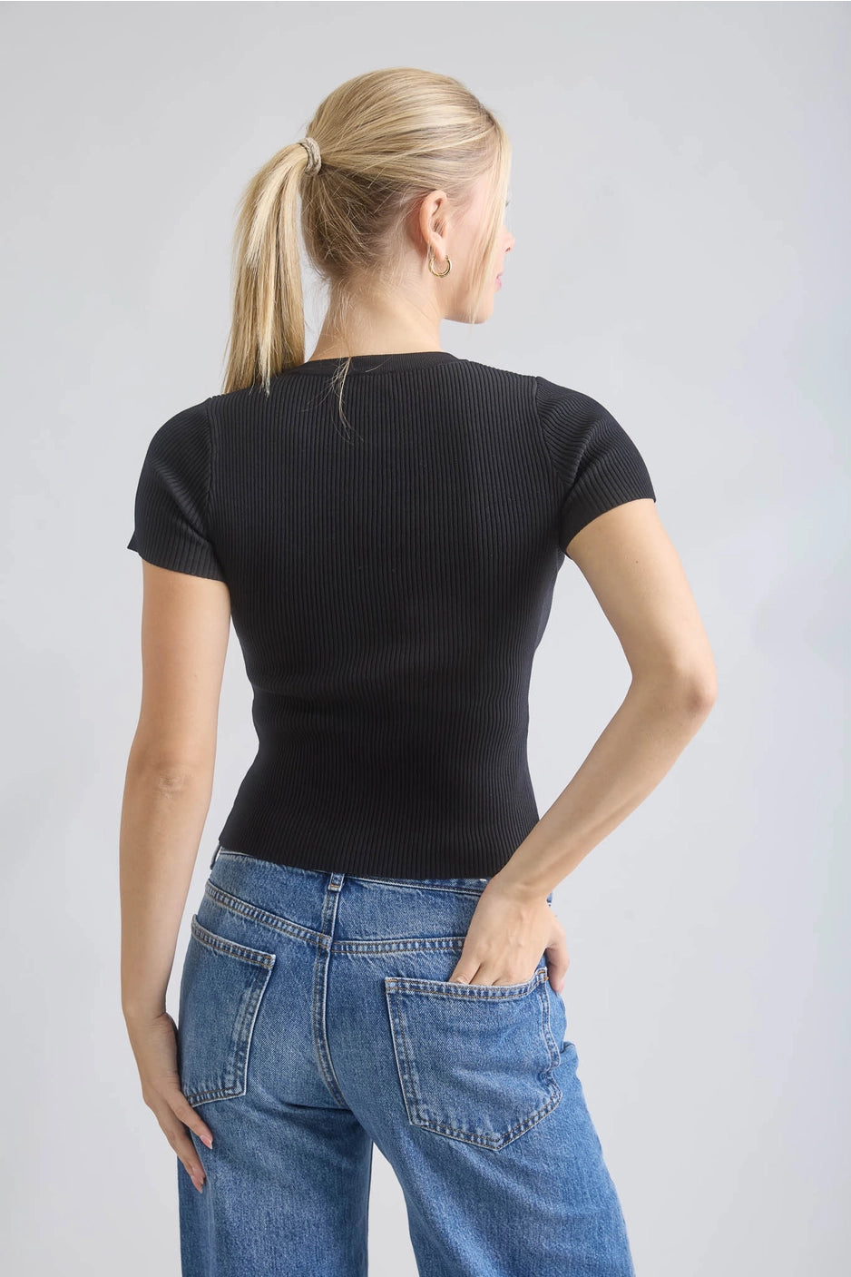 Black Snap Button Short Sleeve Cardigan