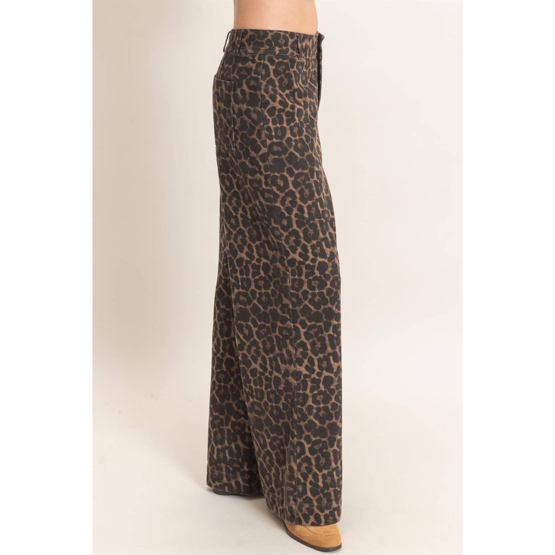 Brown Leopard Wide Leg Pants
