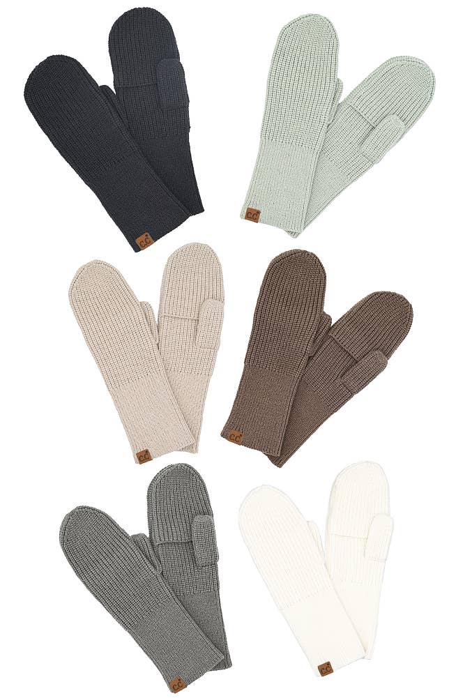 Beige CC Convertible Knit Mittens