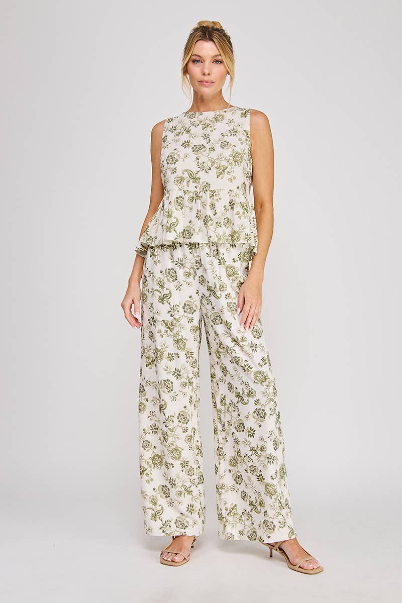 Olive Smocked Wide Leg Pant