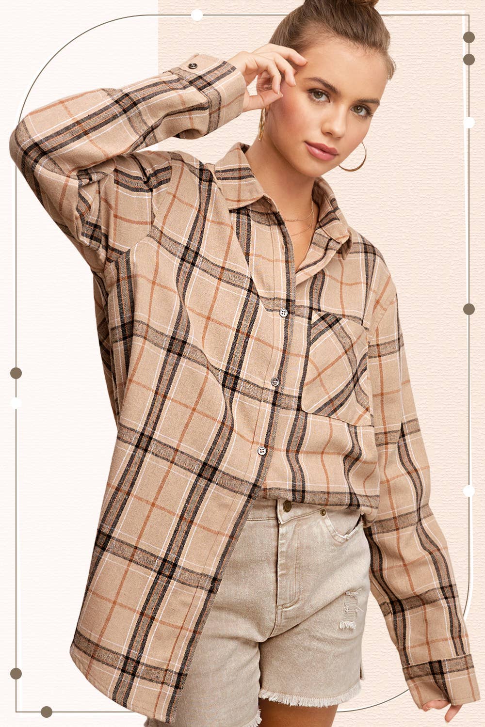 Tan Plaid Button Down Shirt