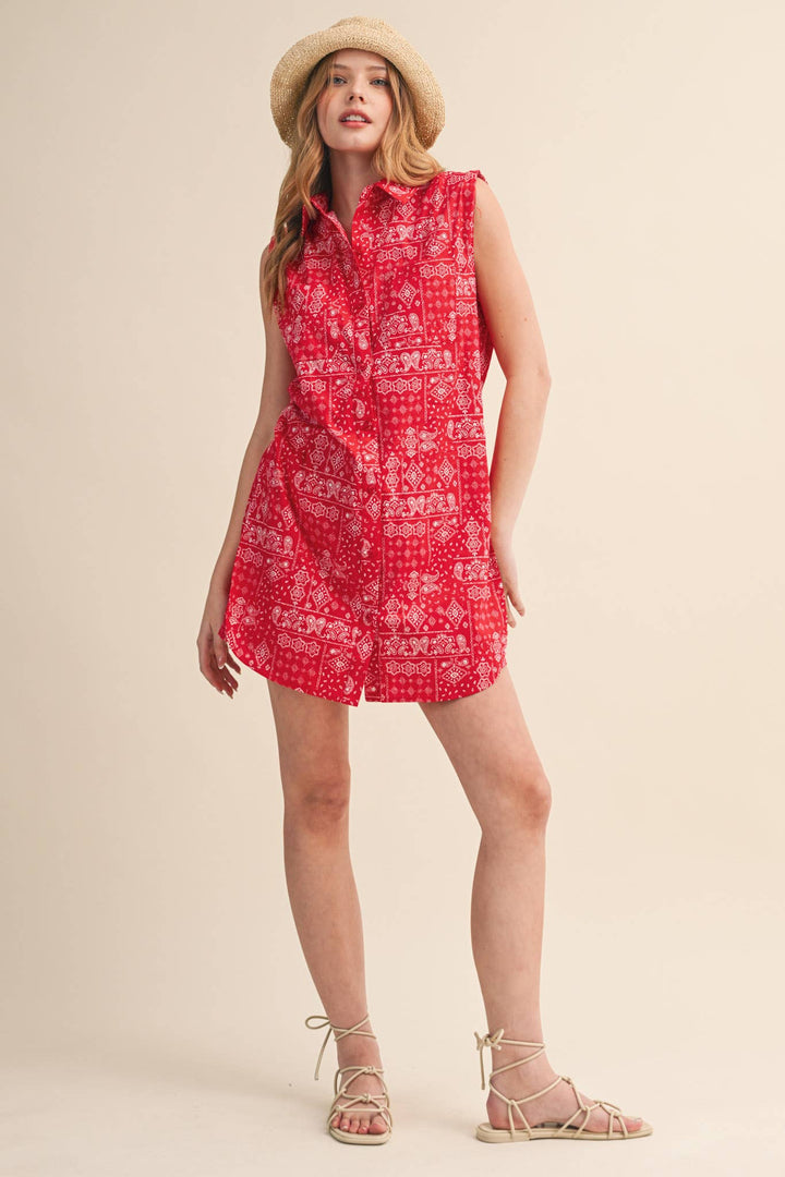 Red Bandana Print Romper