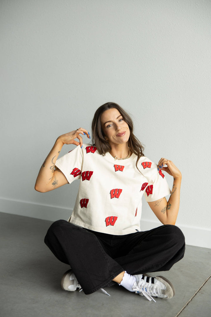 Oatmeal Wisconsin Heavyweight Crop Tee