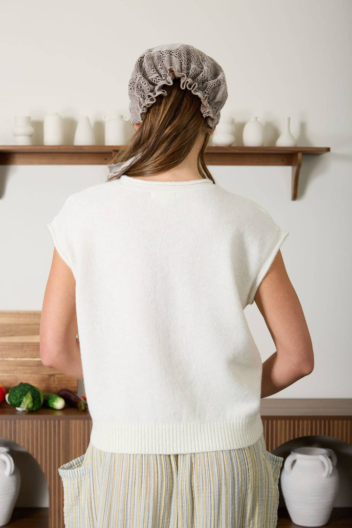 Cream Sleeveless Cardigan Sweater
