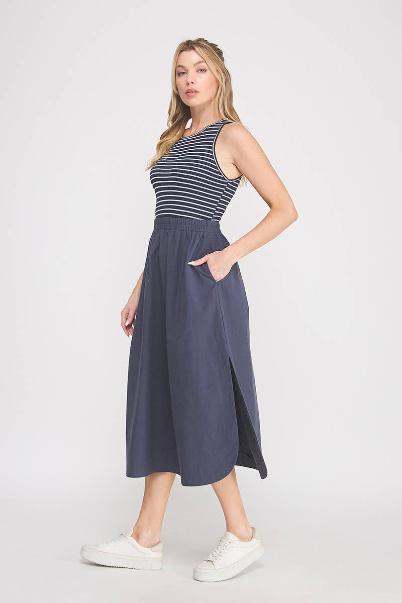 Navy Striped Tank Midi Dress