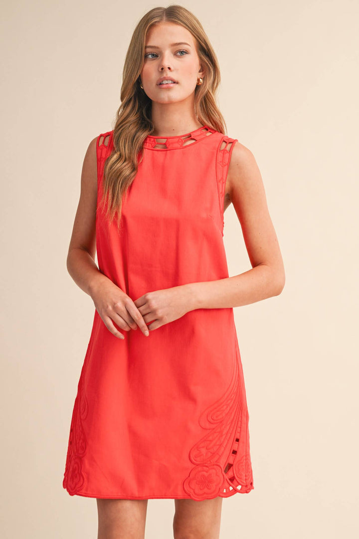 Red Embroidered Shift Dress