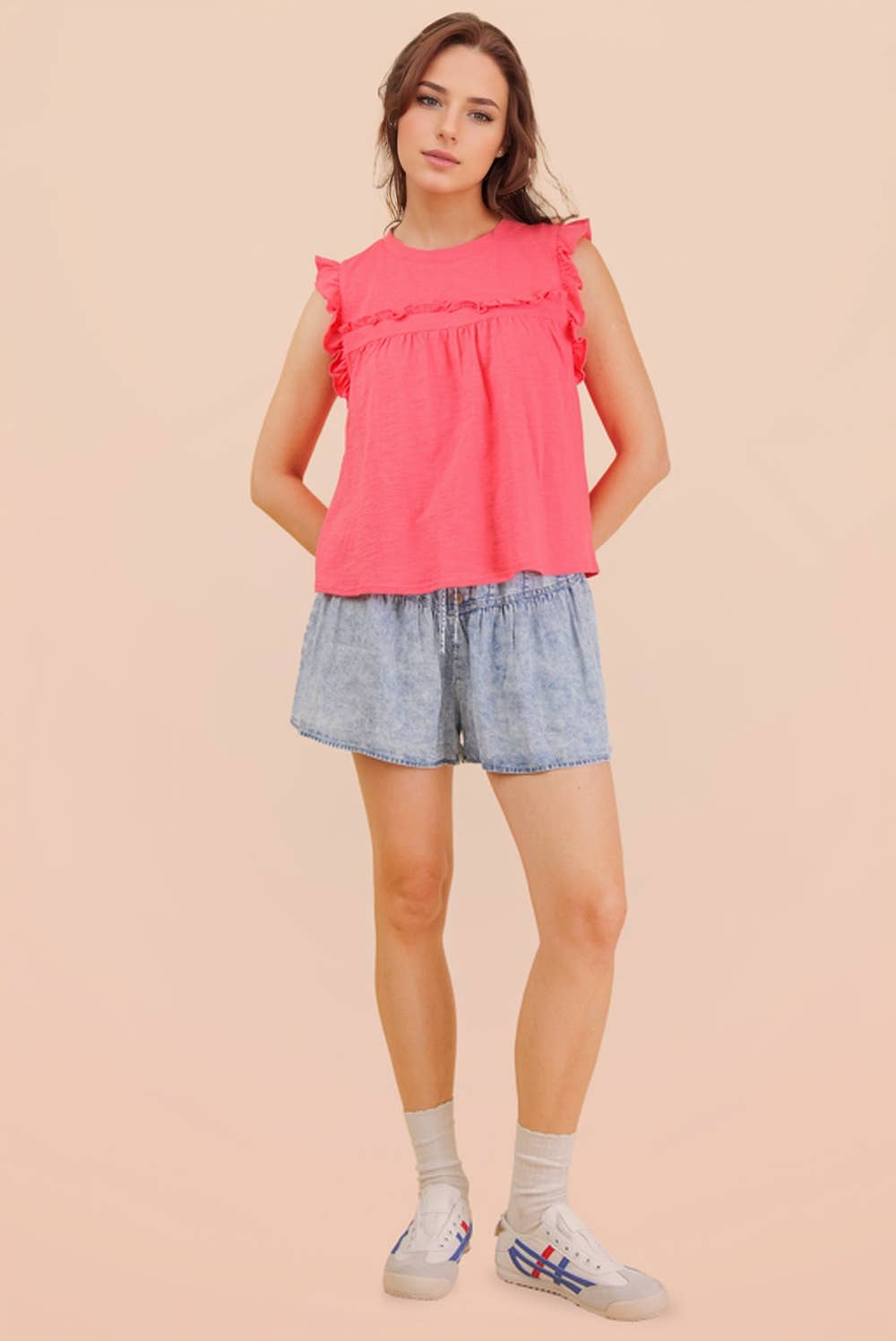 Coral Ruffle Detail Knit Top