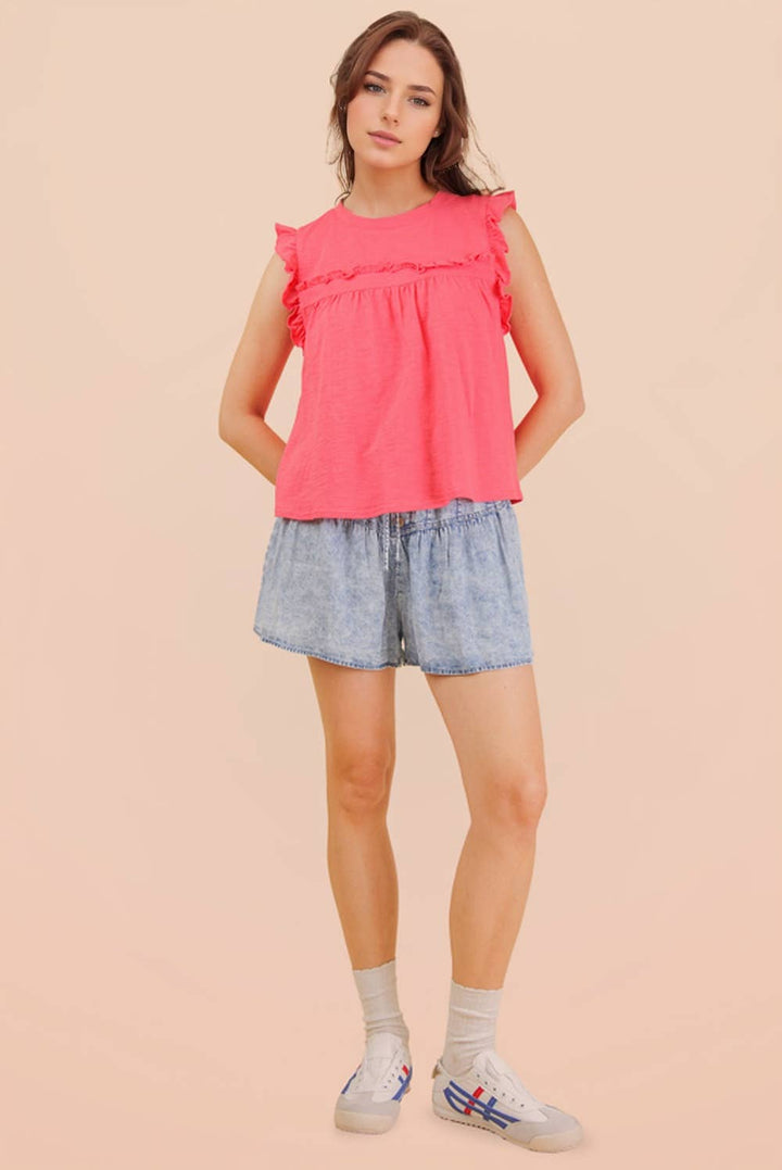 Coral Ruffle Detail Knit Top