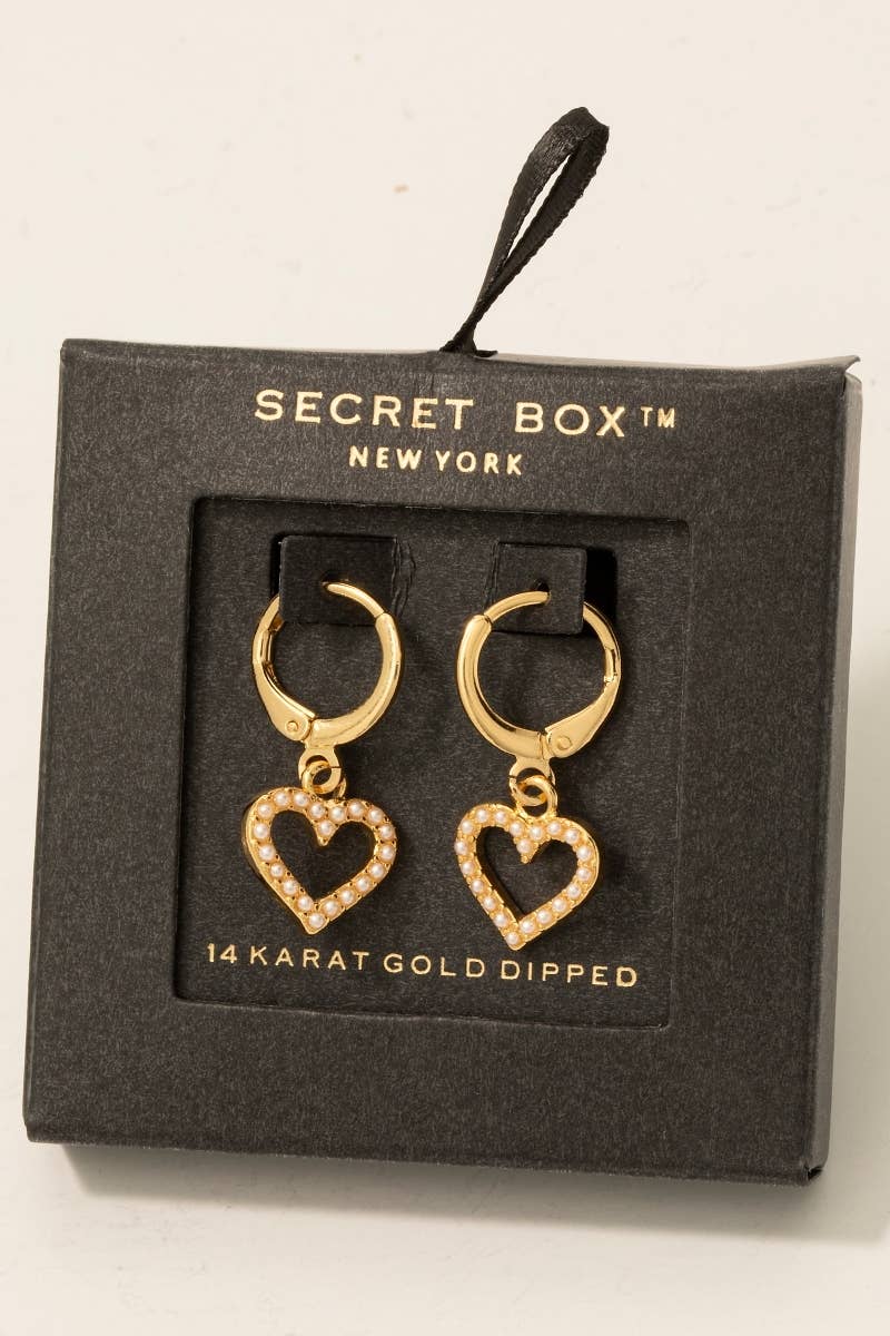 Gold Pearl Studded Heart Charm Earrings