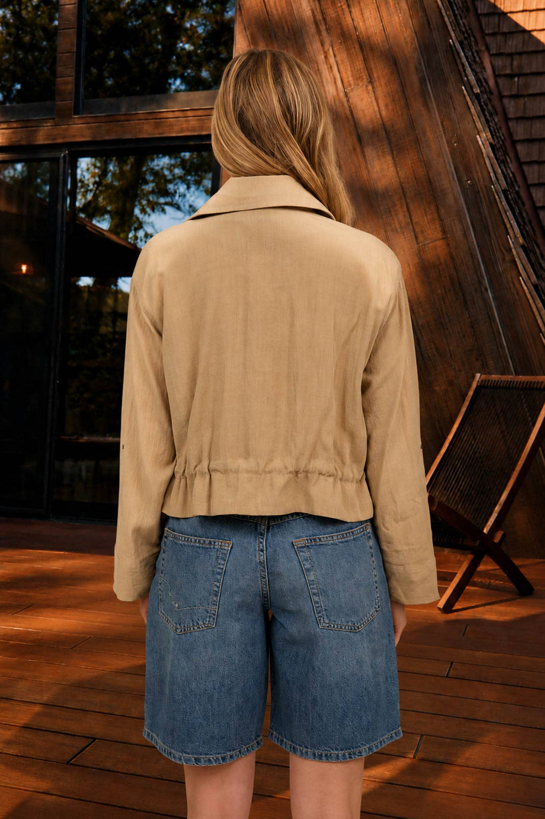 Khaki Collared 3/4 Sleeve Jacket