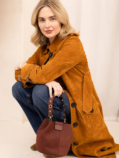Farrah Wine Suede Bucket Bag