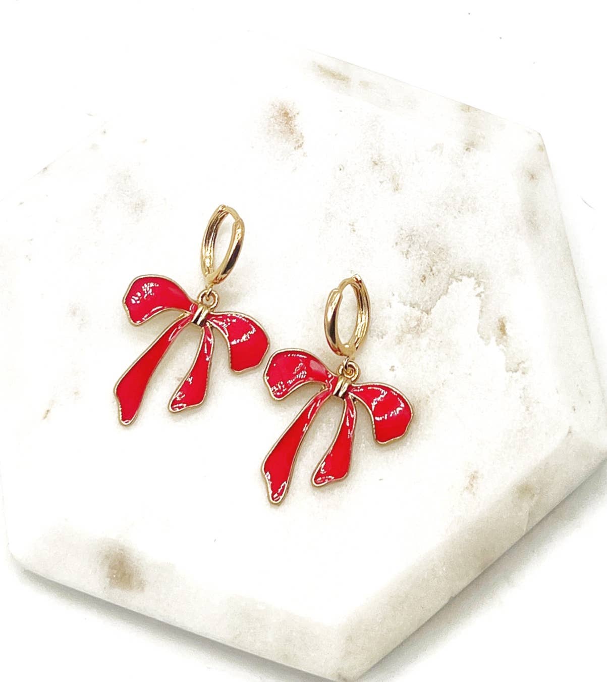 Red Bow Huggie Hoop Earrings