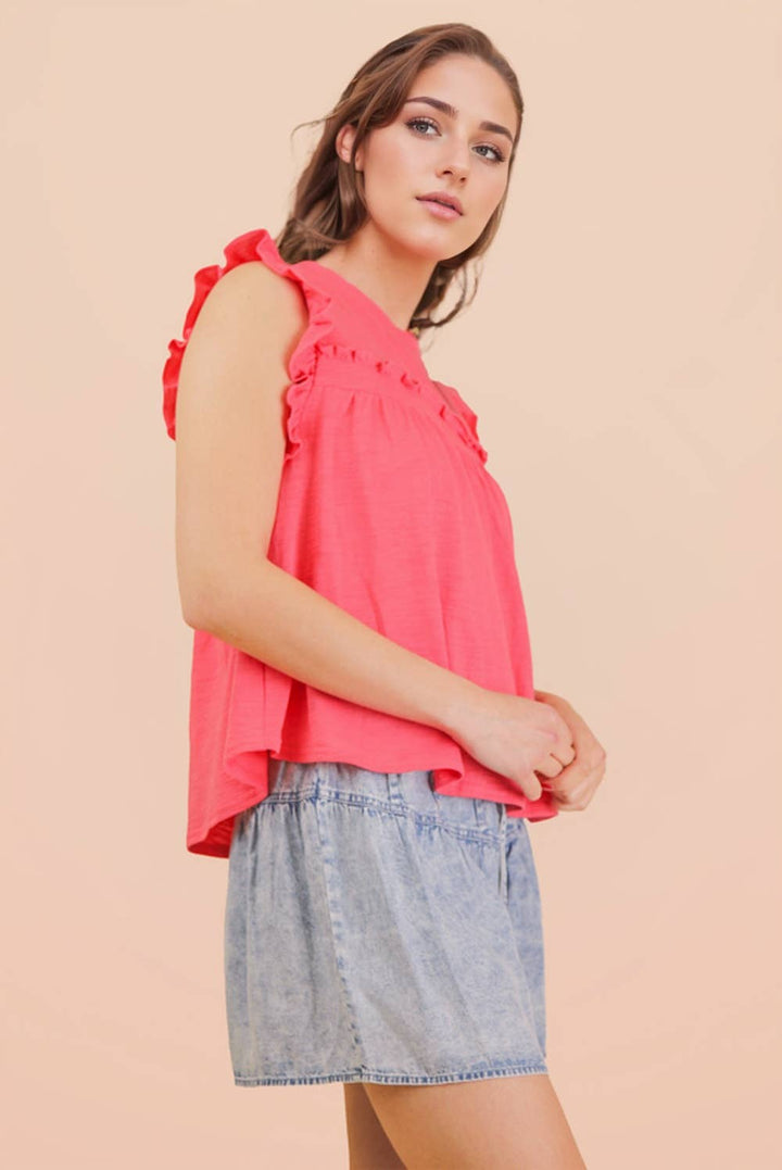 Coral Ruffle Detail Knit Top