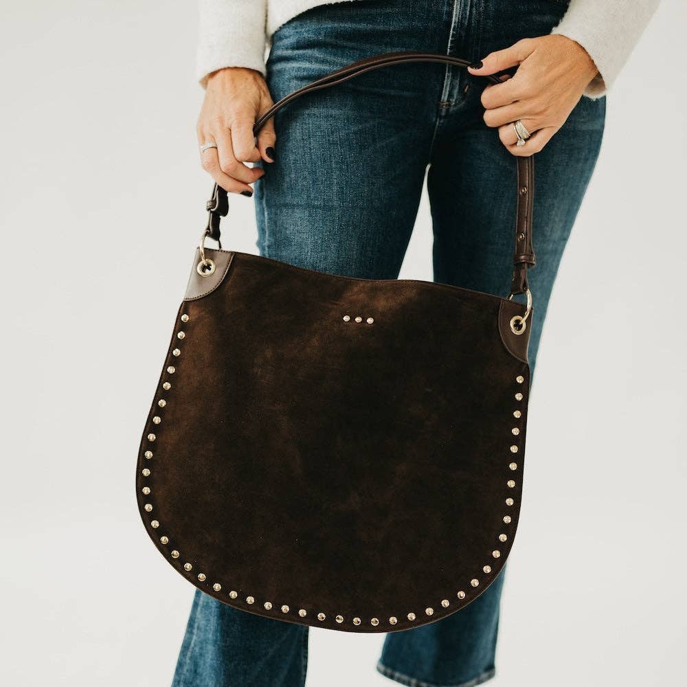 Rosalie Rivet Suede Hobo Bag : Black