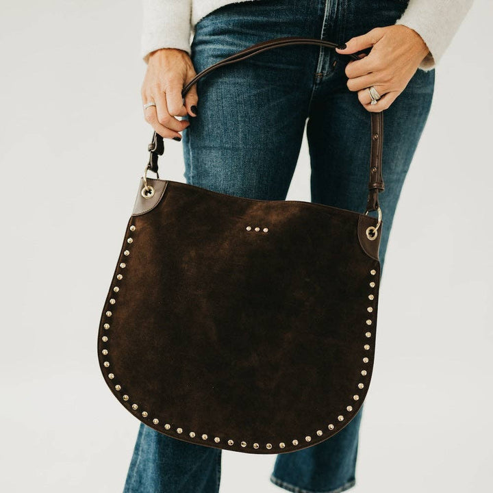 Rosalie Rivet Suede Hobo Bag : Black