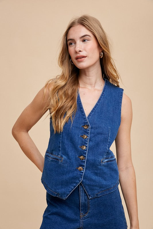 Dark Denim Button Down Vest