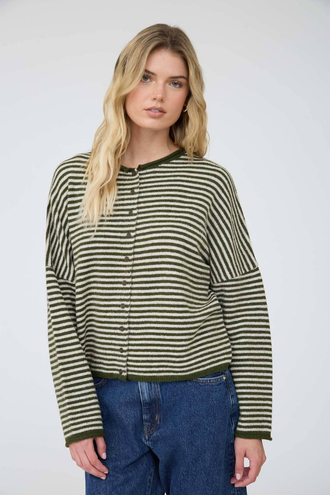 Olive Stripe Knit Cardigan