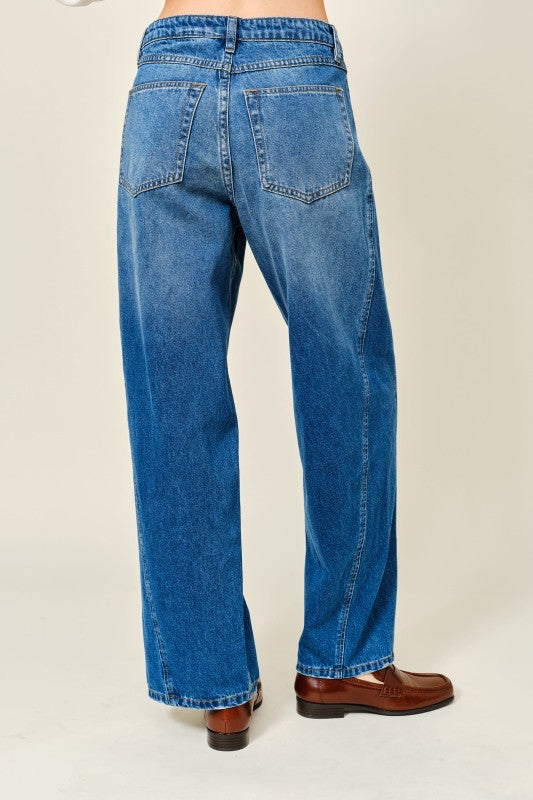 Front Slit Barrel Jeans