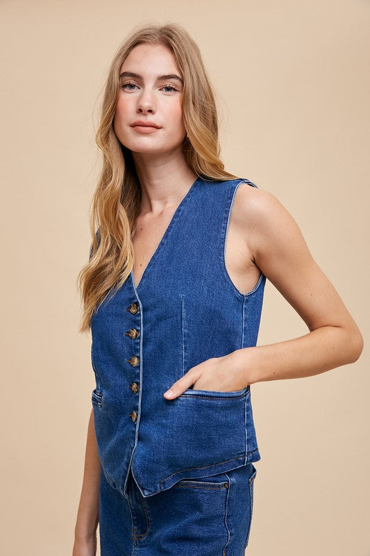 Dark Denim Button Down Vest