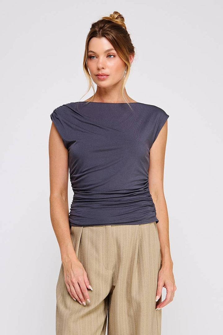 Slate Blue Sleeveless Scrunch Top