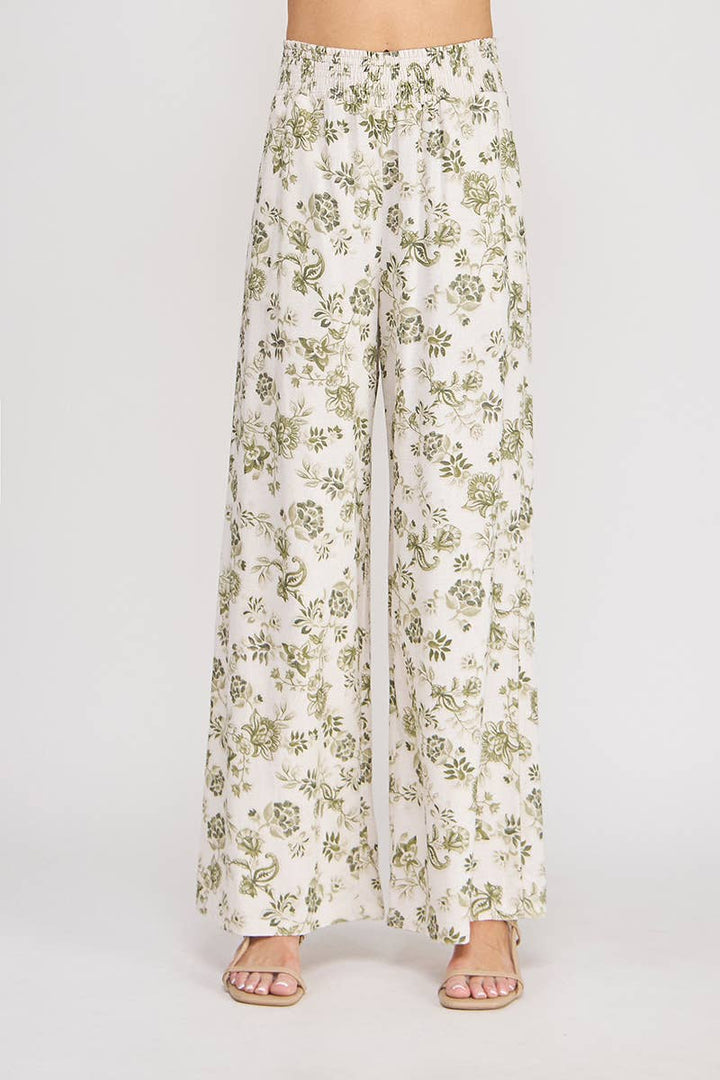 Olive Smocked Wide Leg Pant