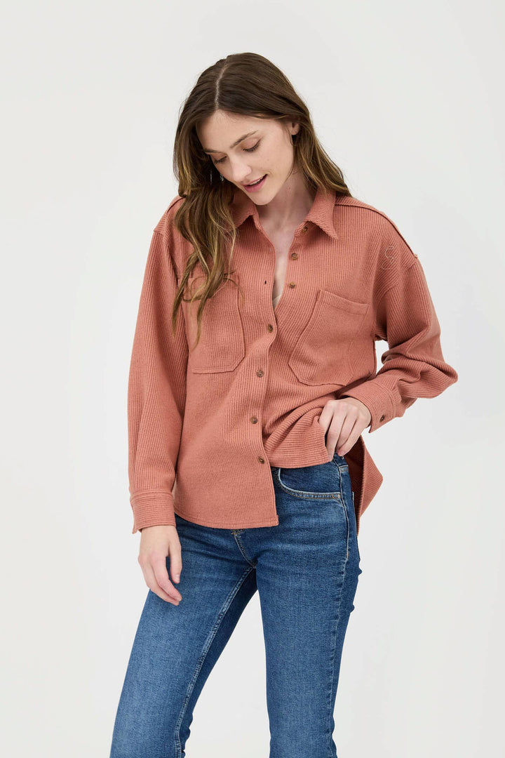 Terracotta Collared Button Up Top