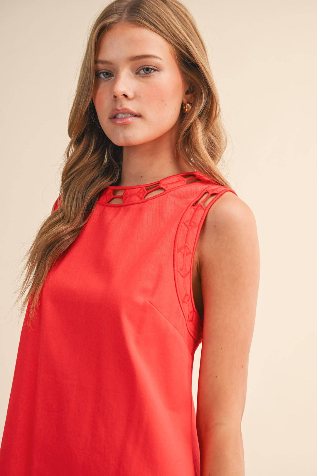 Red Embroidered Shift Dress