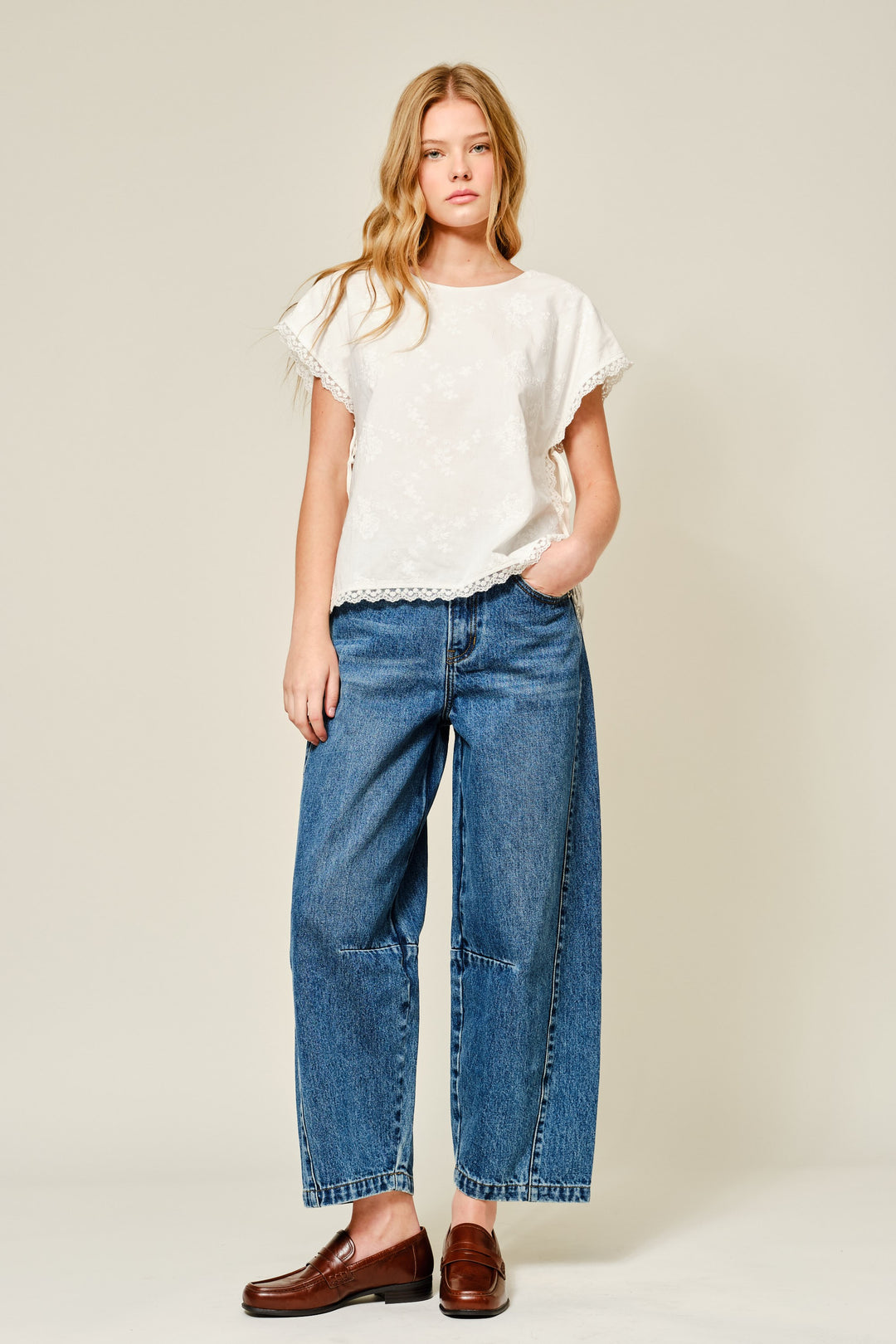 Cropped Denim Barrel Jeans