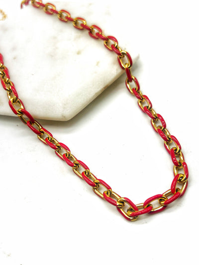 Red Gold Enamel Chain Layering Necklace Chiefs