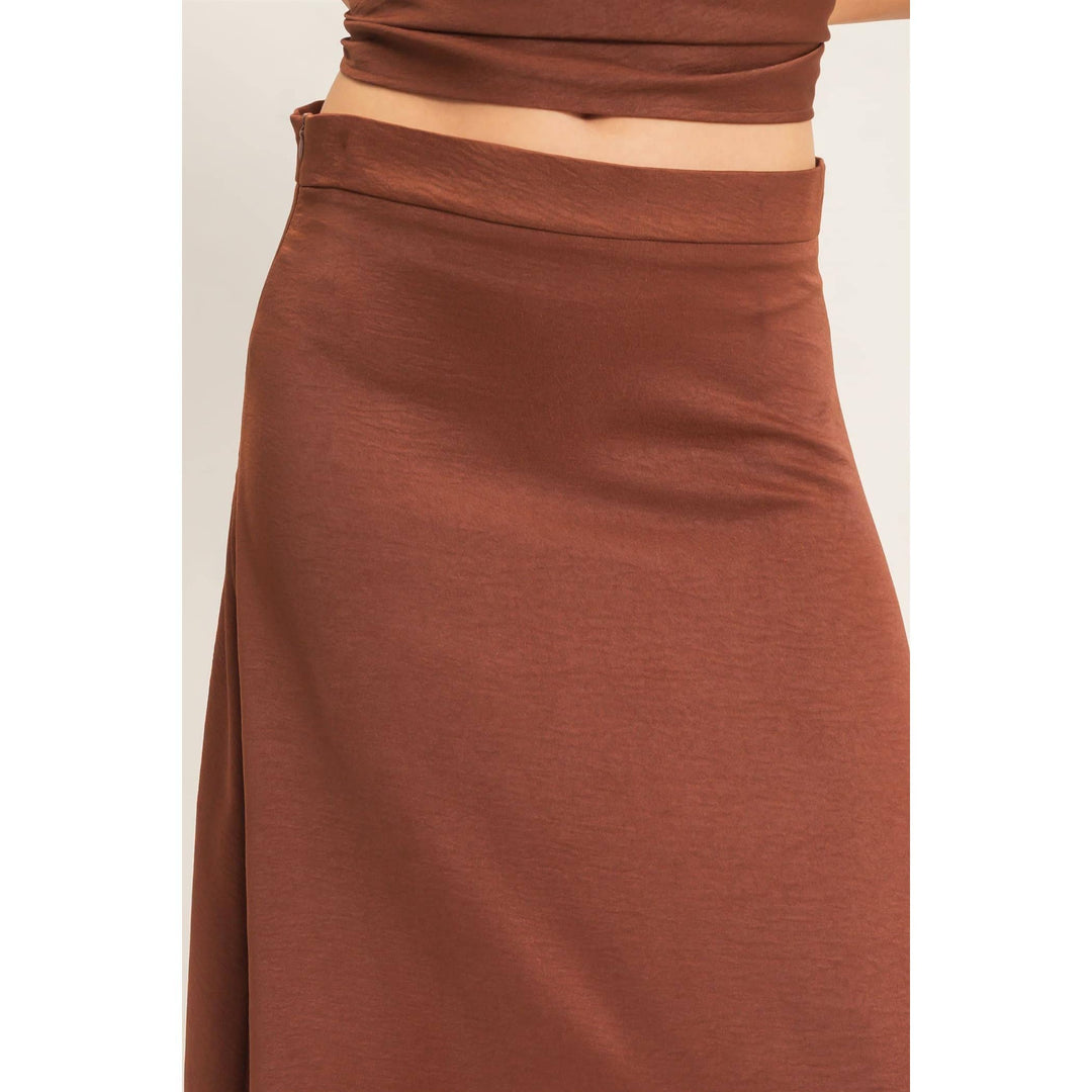 Brown Satin Top & Skirt Set