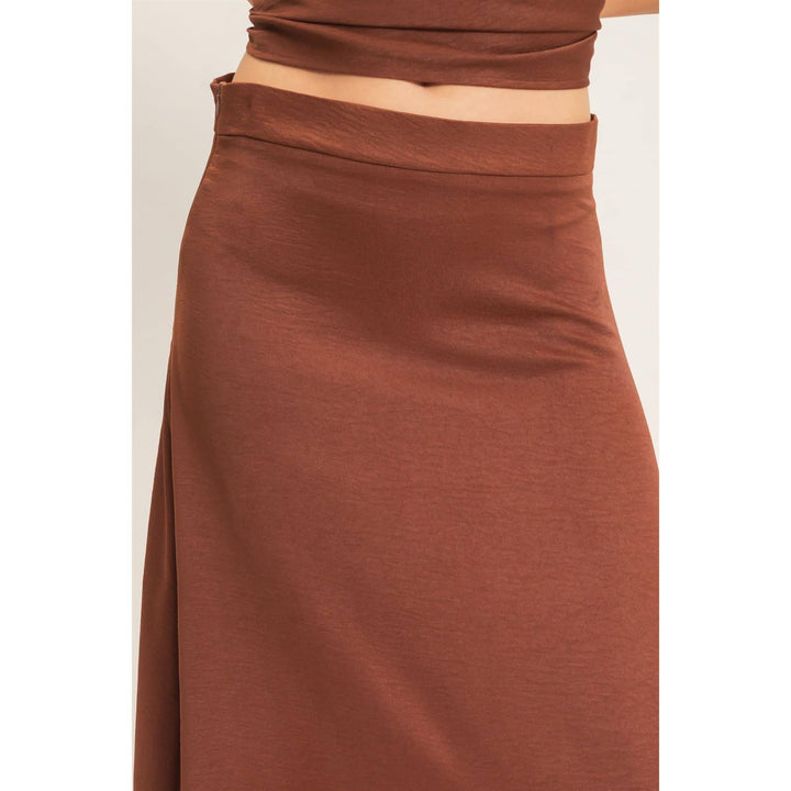 Brown Satin Top & Skirt Set