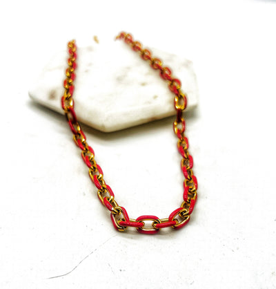 Red Gold Enamel Chain Layering Necklace Chiefs