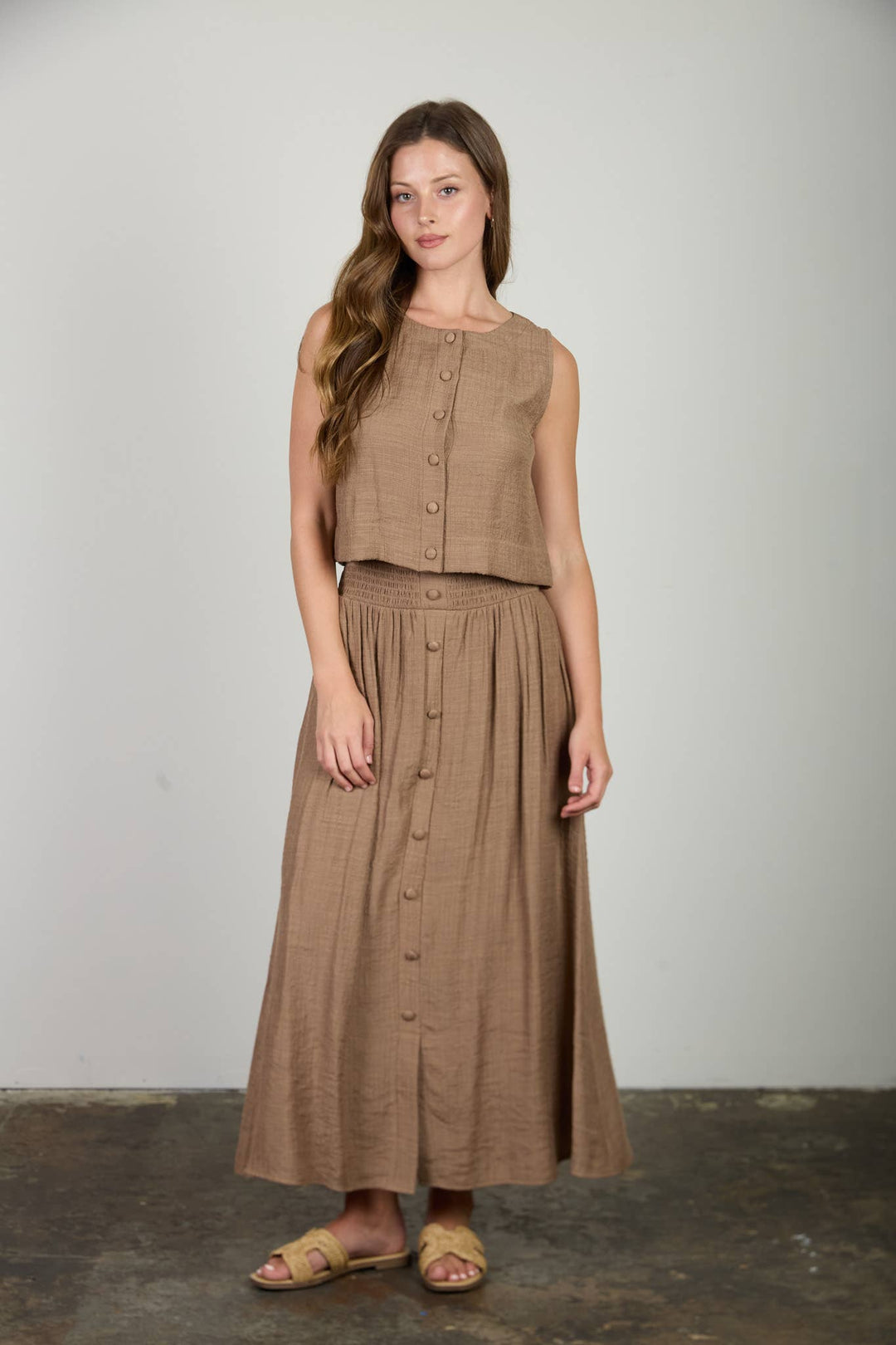 Mocha Button Down Midi Skirt