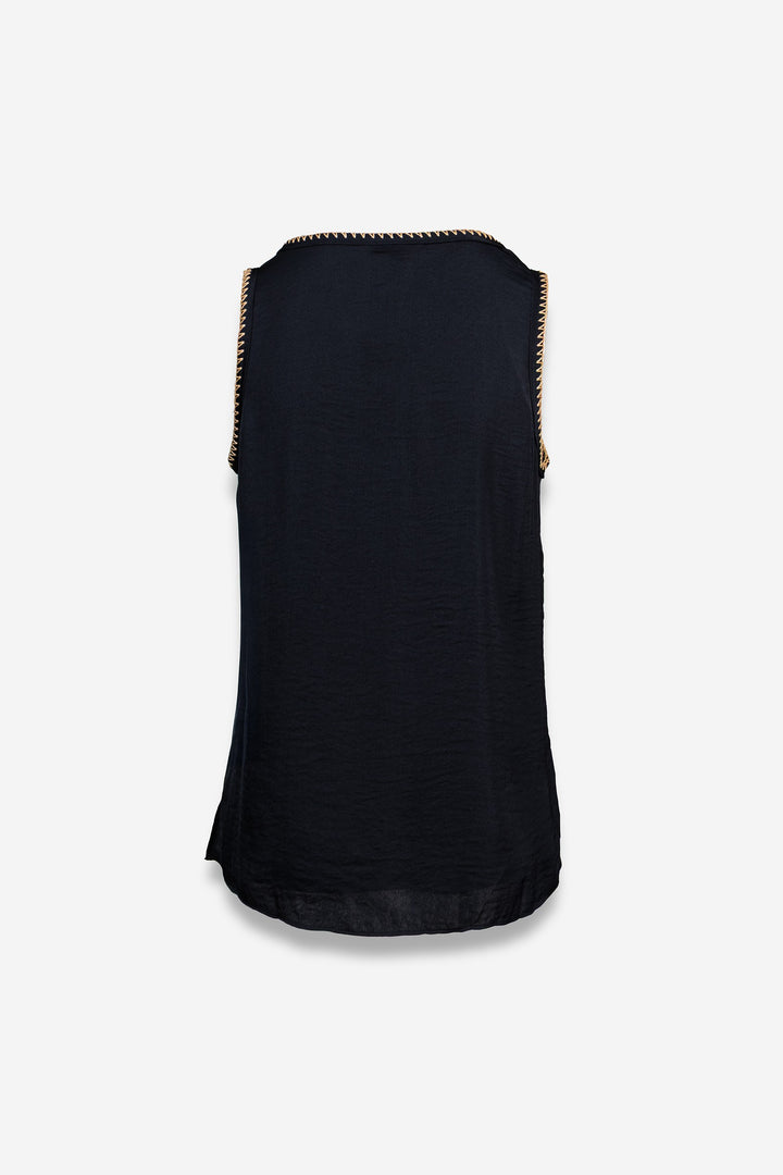 Black Whipstitch Flowy Tank Top