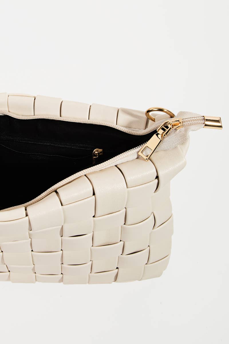Ivory Leather Basket Weave Handbag