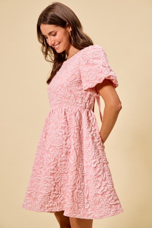 Blush Floral Puff Sleeve Mini Dress