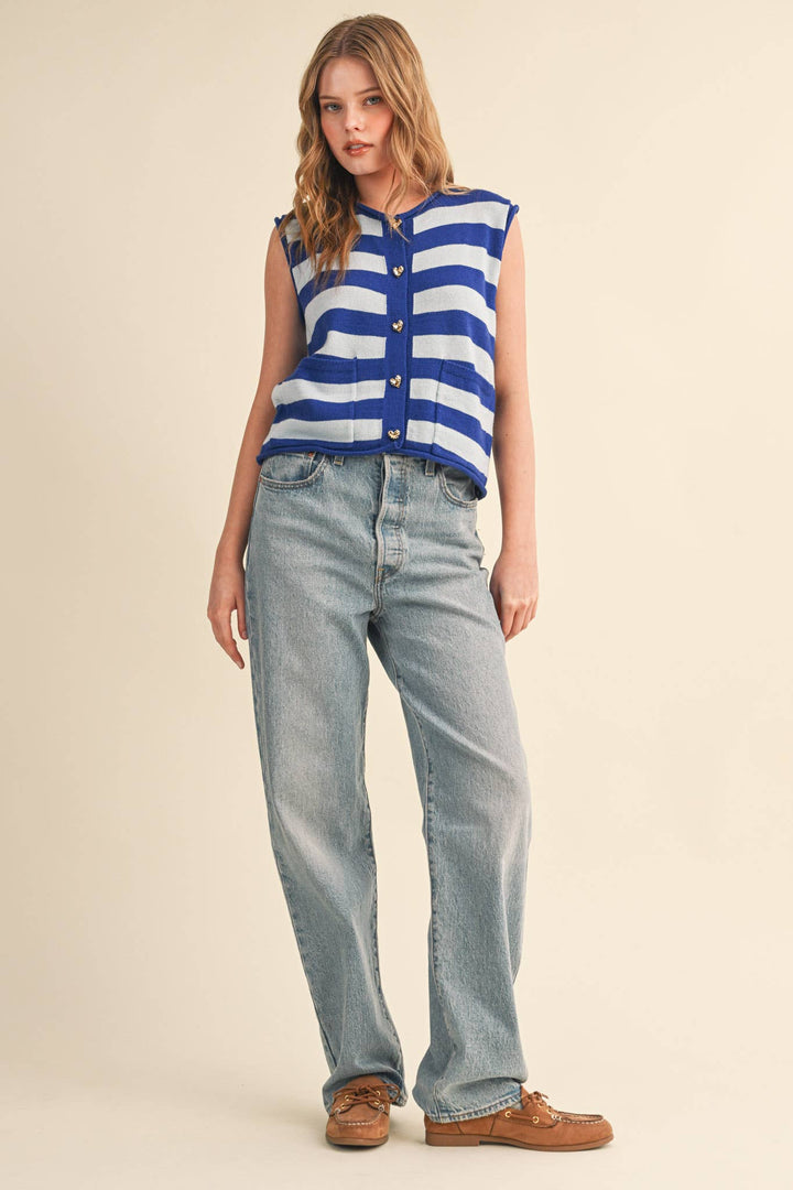 Navy Striped Knit Sweater Vest