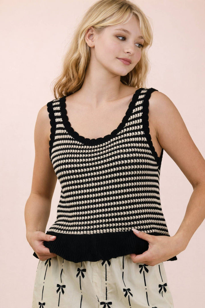 Black Stripe Sleeveless Sweater Top