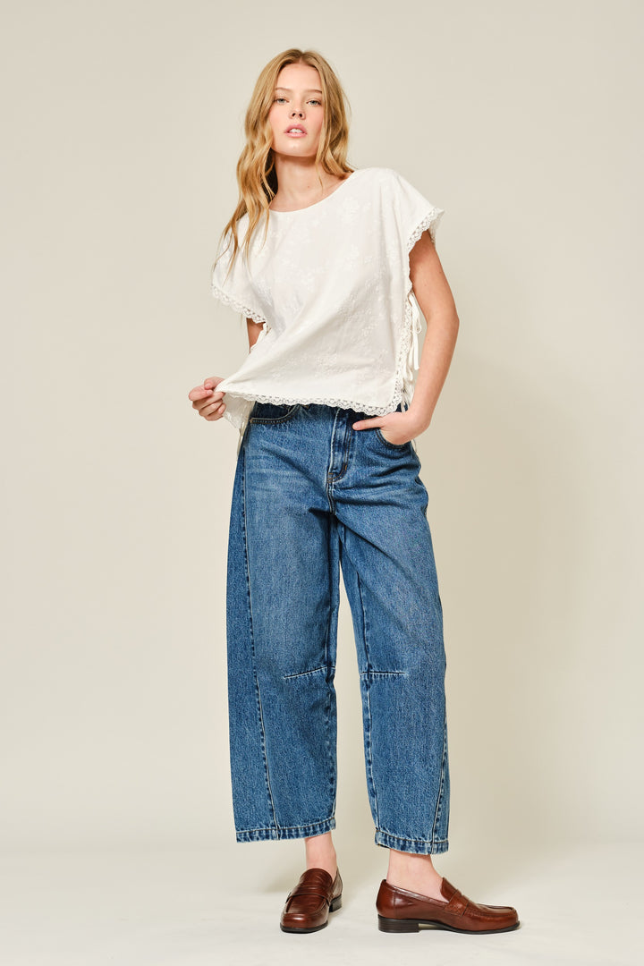 Cropped Denim Barrel Jeans