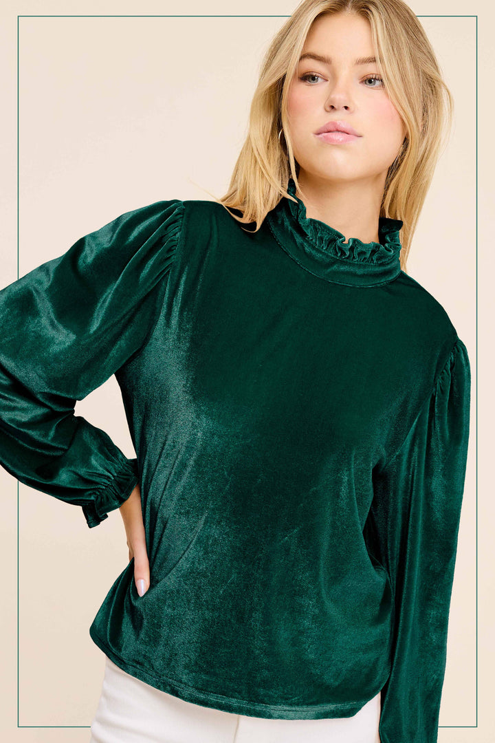 Emerald Velvety Puff Long Sleeve Top