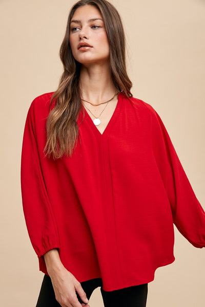 Red Loose Fit Placket Blouse