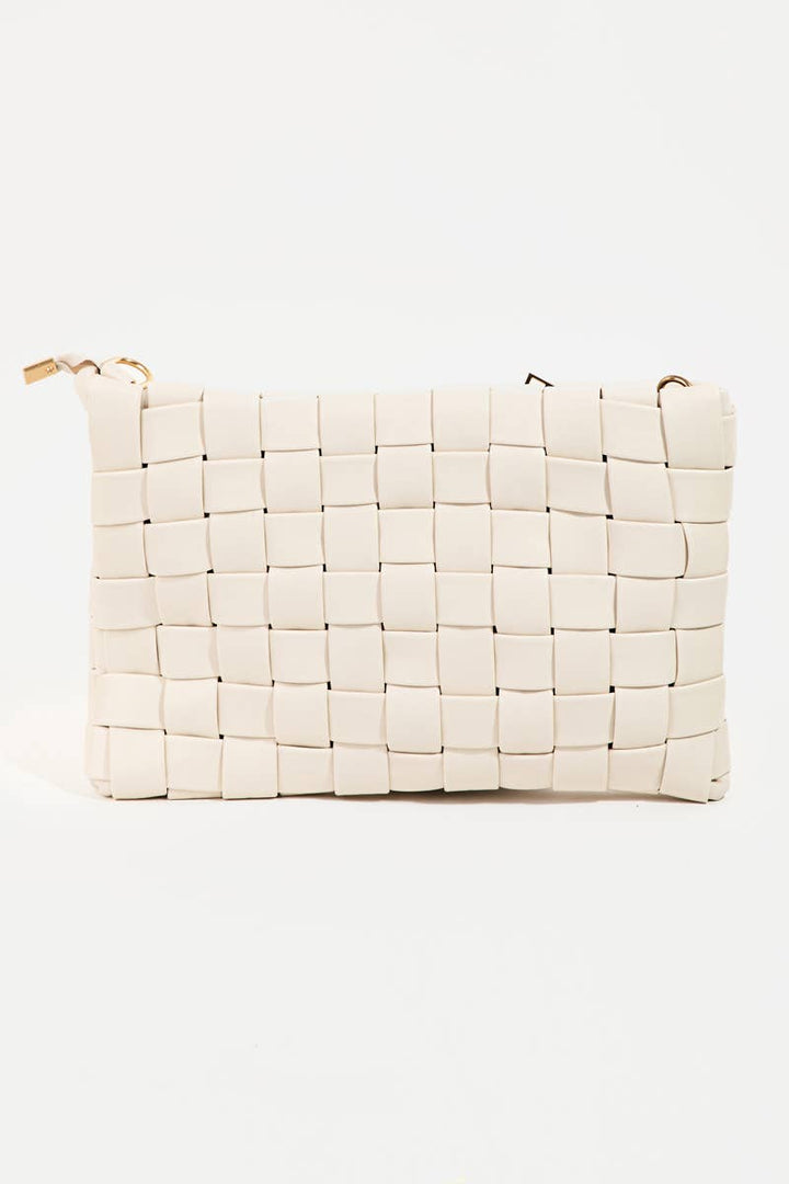 Ivory Leather Basket Weave Handbag