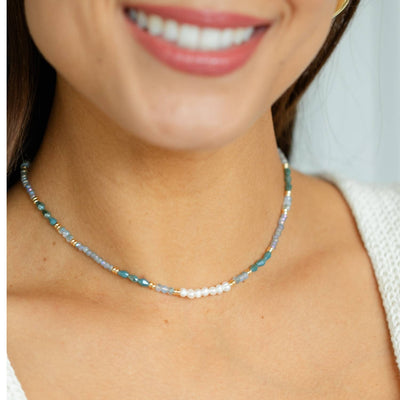 Grey & Teal Pearl Collar Necklace