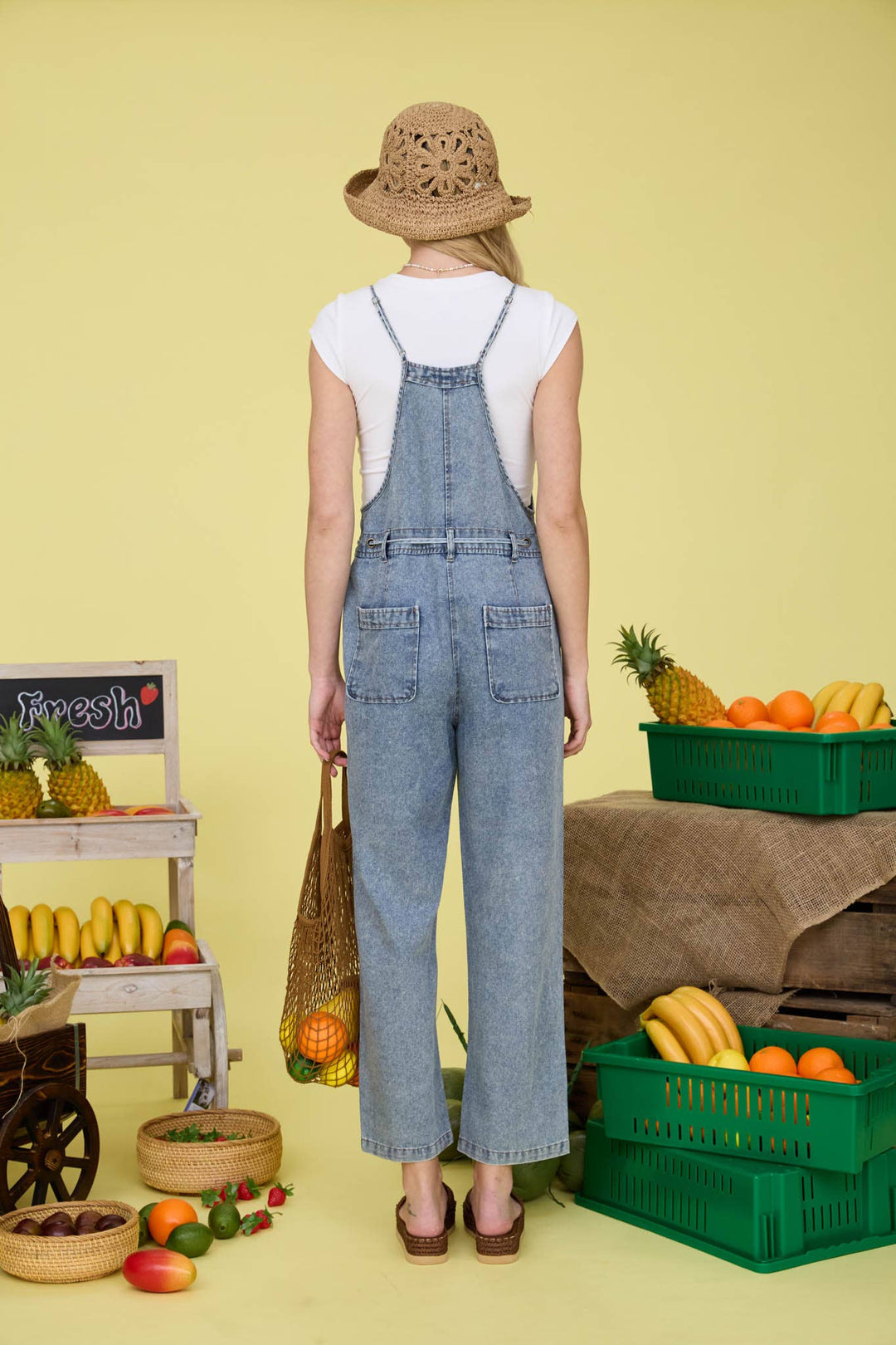 Washed Denim Spaghetti Strap Overalls