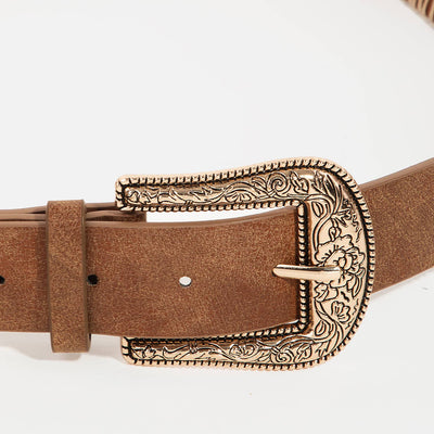 Brown Western Floral Etched Belt